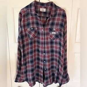 KIMES Ranch women’s shirt, red blue buttons,metallic thread,Extra Large NWT